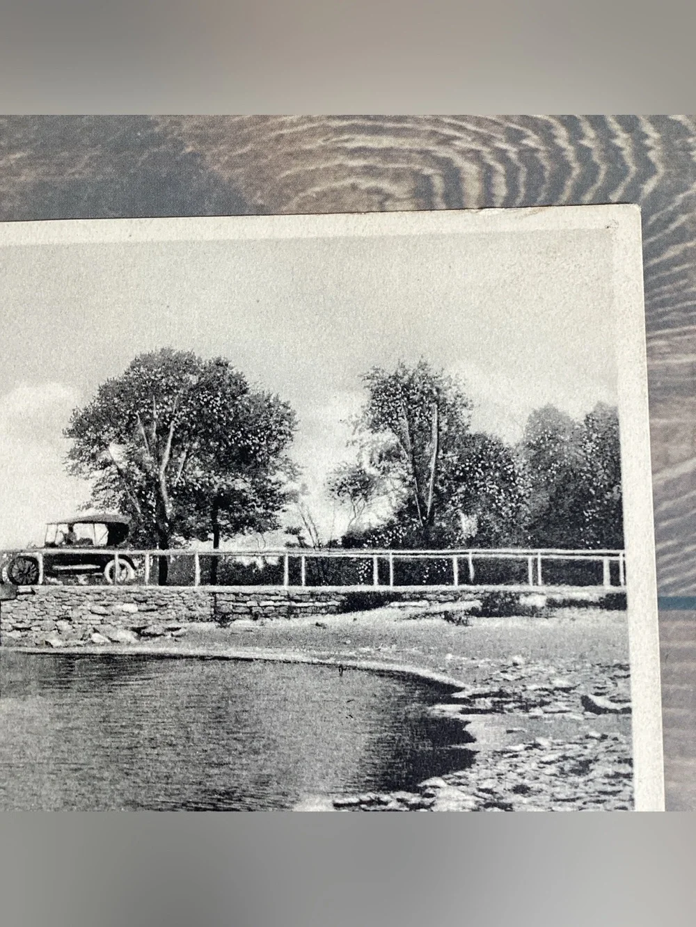 1910s Black & White Postcard Bridge At Stoney Point Thedford Ontario Touring Car